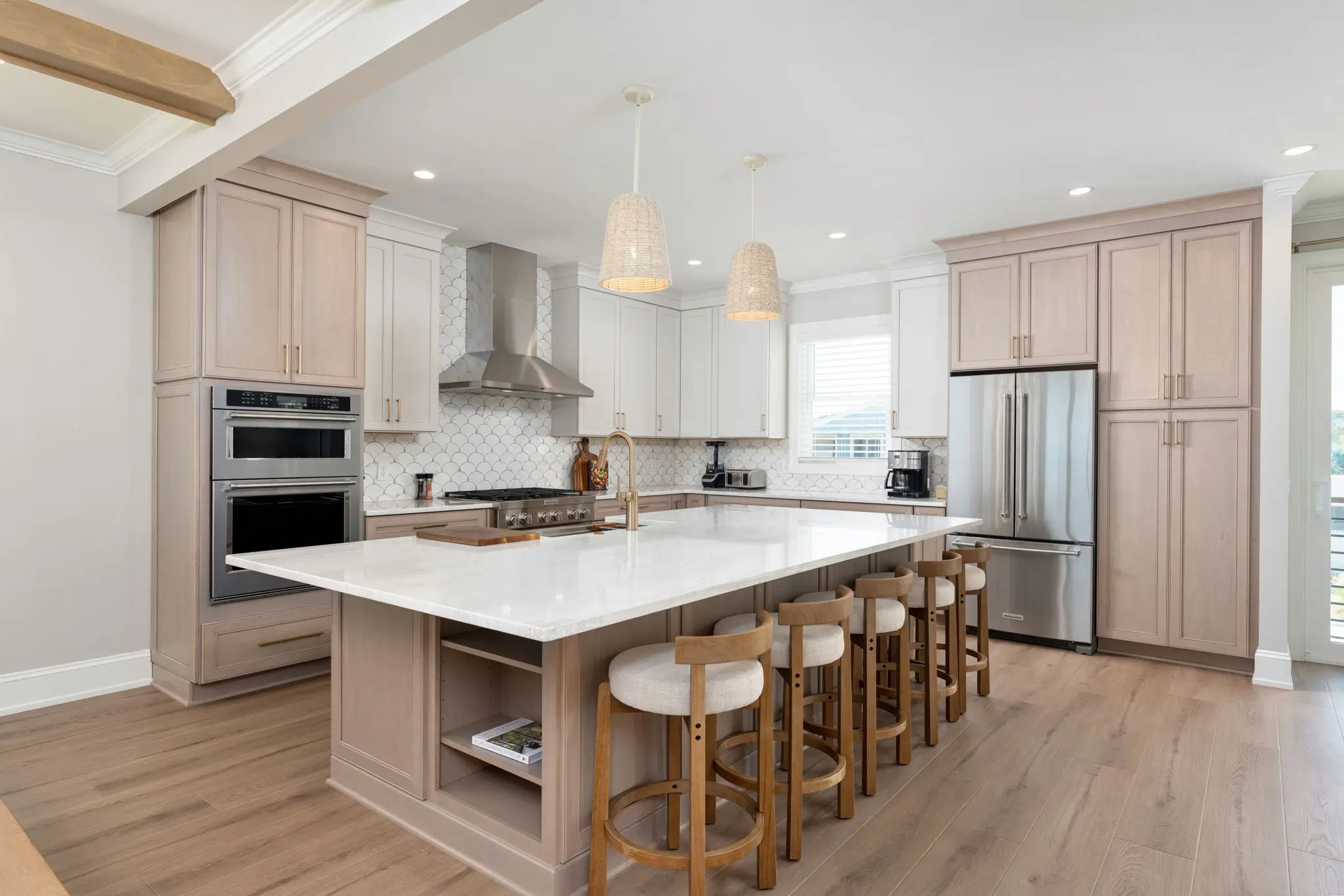 Spacious gourmet kitchen with island seating at The Pearl in Kure Beach