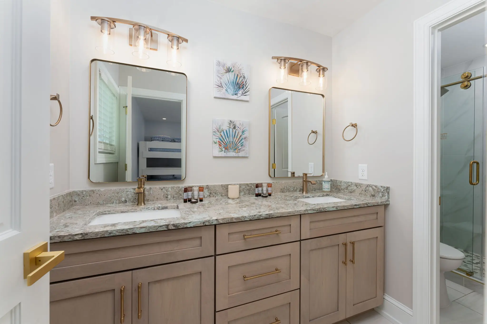 Private bathroom with double vanity and walk-in shower at The Pearl